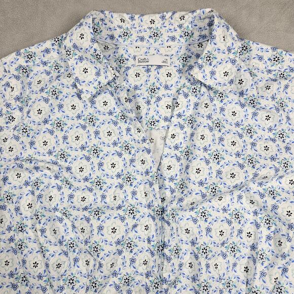 Croft & Barrow Top Womens 1X Plus White Blue Floral Button Up Career Workwear - Picture 1 of 15